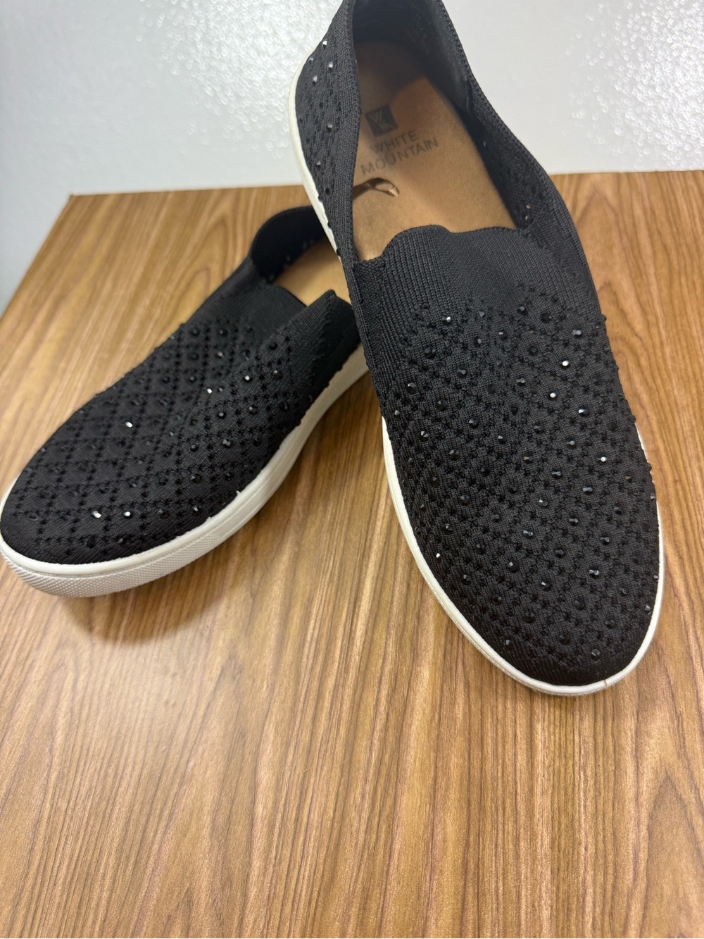 White Mountain Black Slip-On with Rhinestone Detail